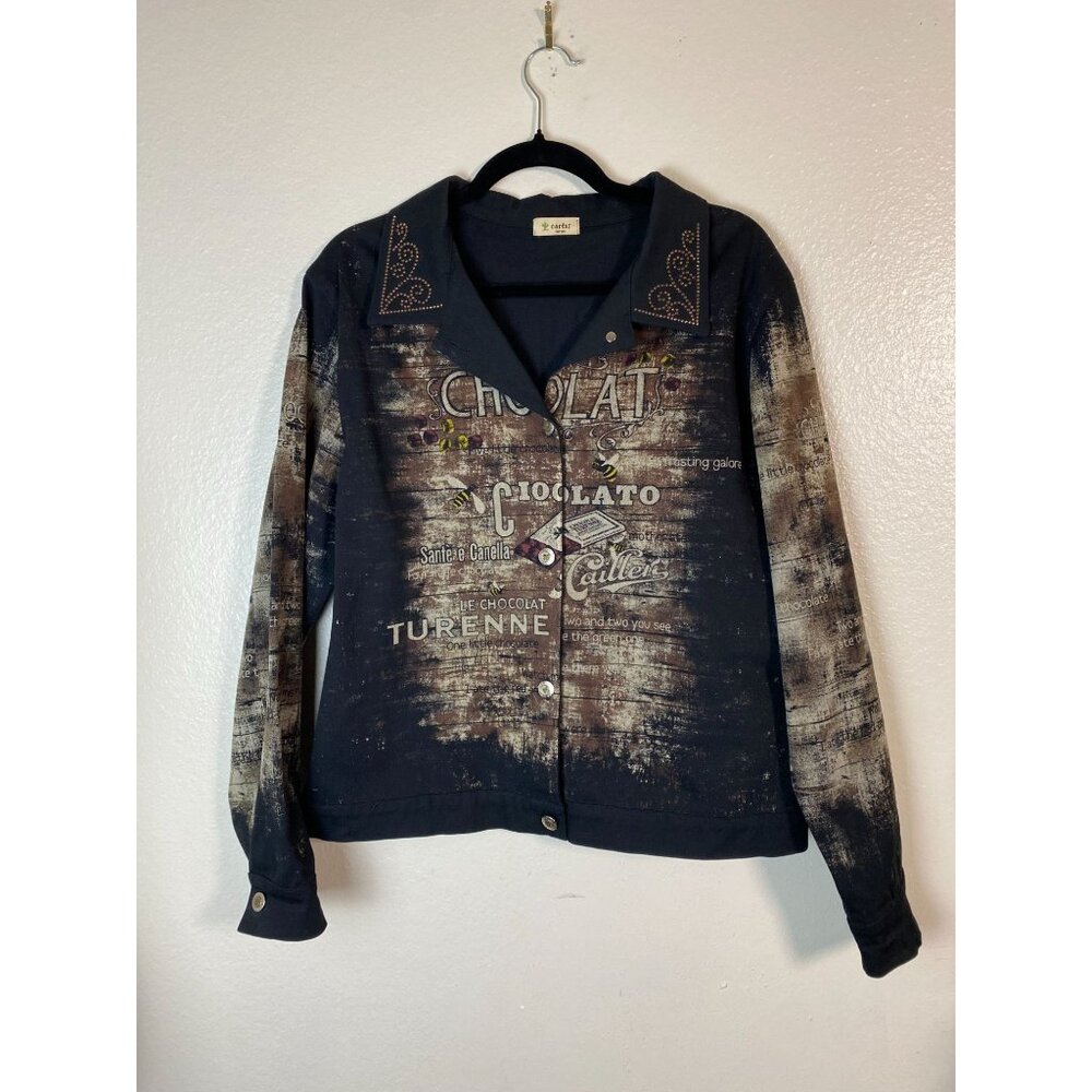 Cactus Chocolat Women Shirt Jacket Sz Large shacket Beaded Western Brown black